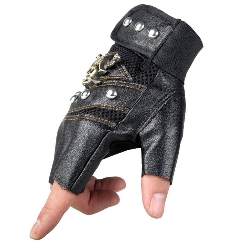 Halloluck Black Studded Gloves Steampunk Gothic Punk 80s Rocker Costume Rivet Motorcycle Car Driving Gloves Captain Fingerless Mittens - Image 4